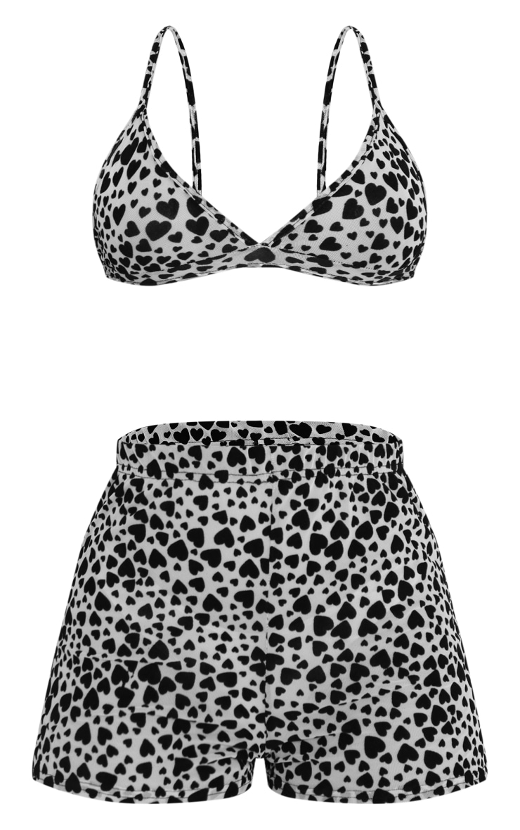 Nude Heart Flock Mesh Short & Triangle Bra Lingerie Set image 5