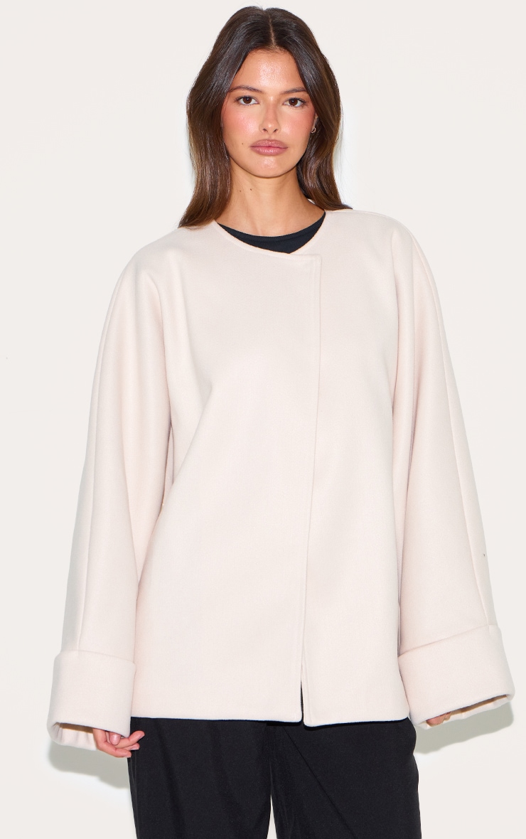 Cream Wool Look Batwing Jacket image 1