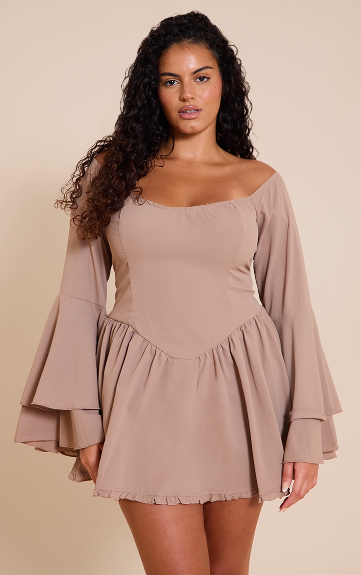 Plus Stone Bardot Flare Sleeve Romper image 1