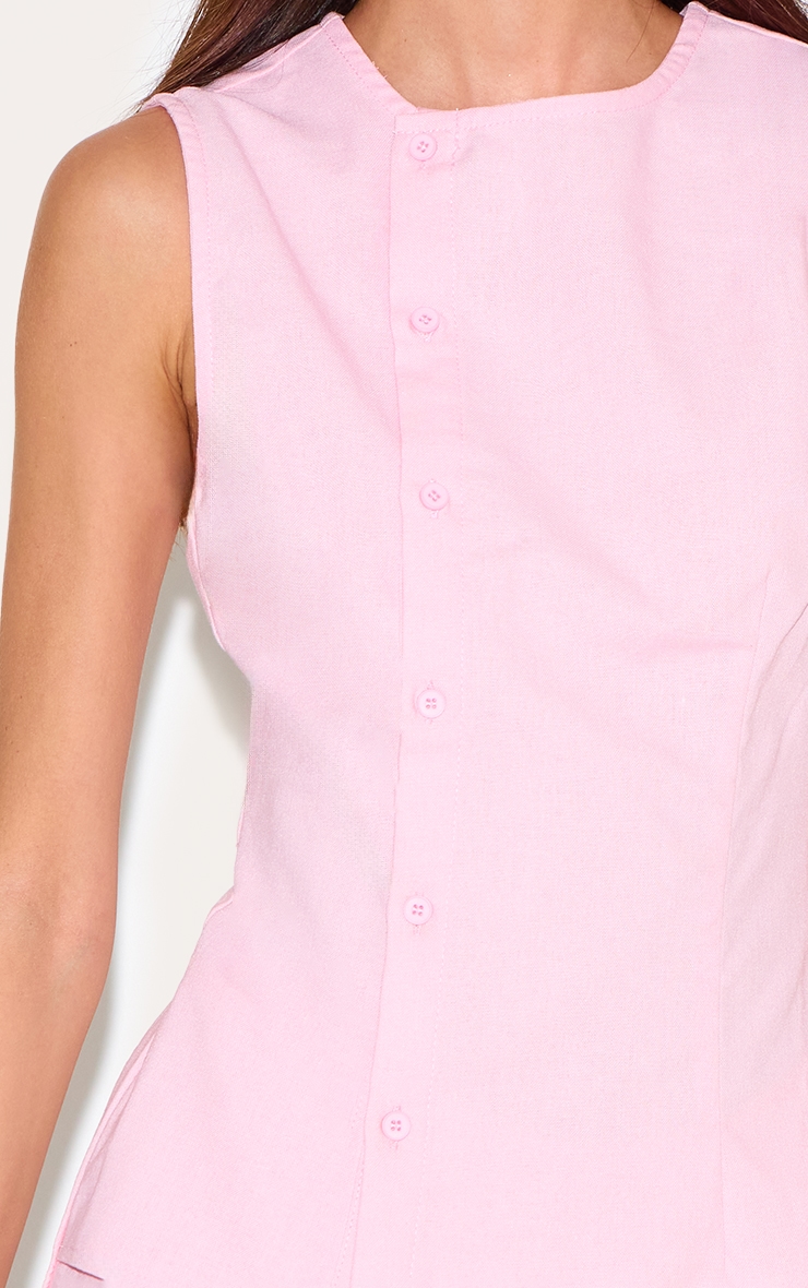 Candy Pink Linen Asymmetric Button Down Romper image 4