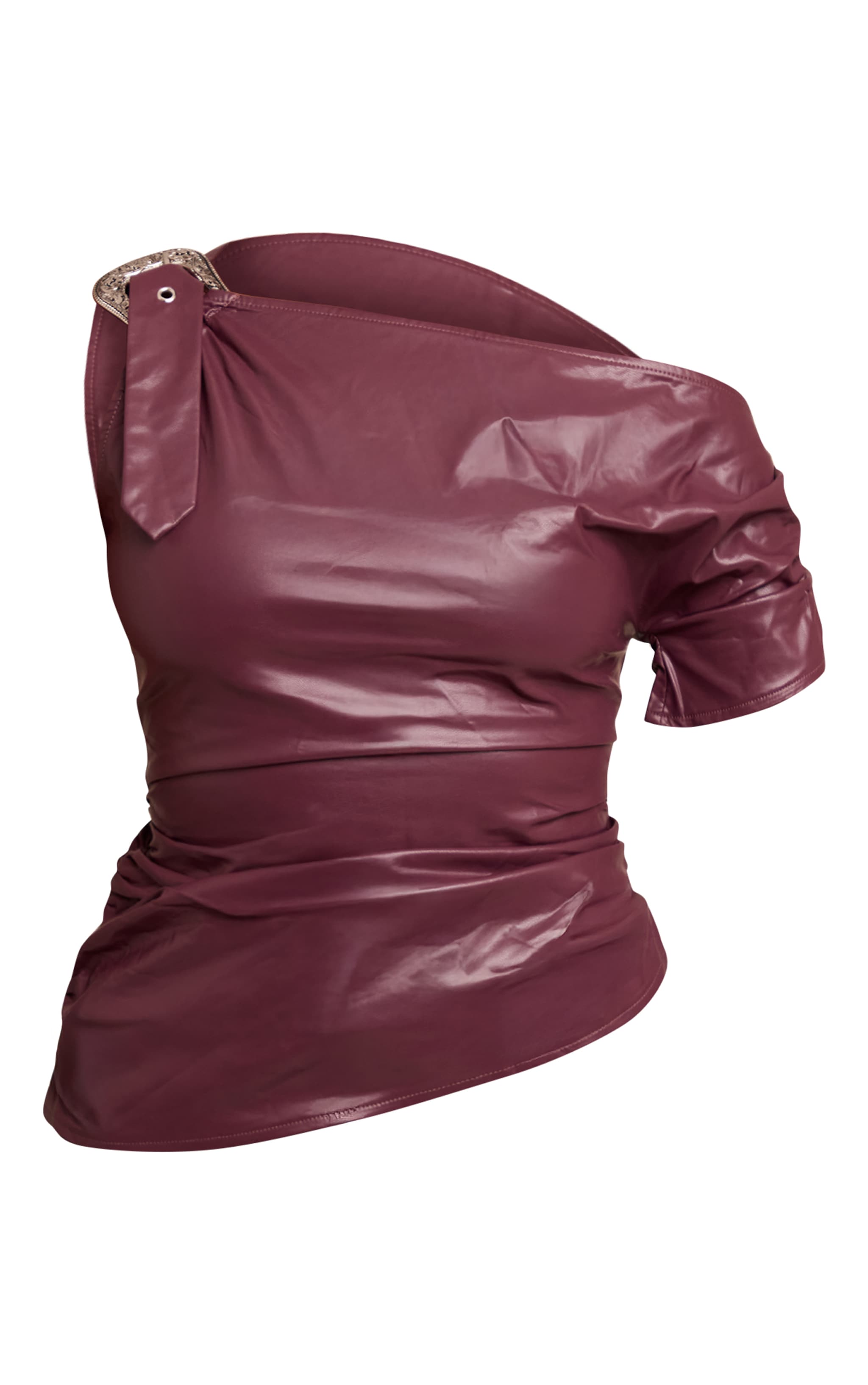Plum Faux Leather Buckle Detail Cowl Neck Top image 5