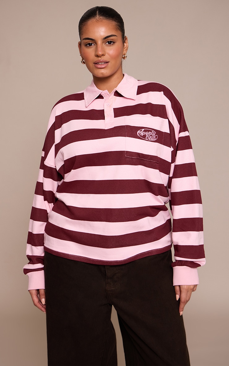 Plus Burgundy Sports Club Stripe Polo T-shirt image 4