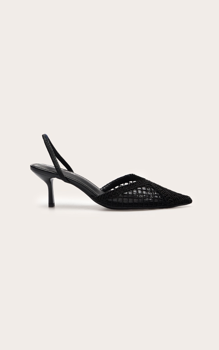 Black Textured Mesh Slingback Court Heels image 2