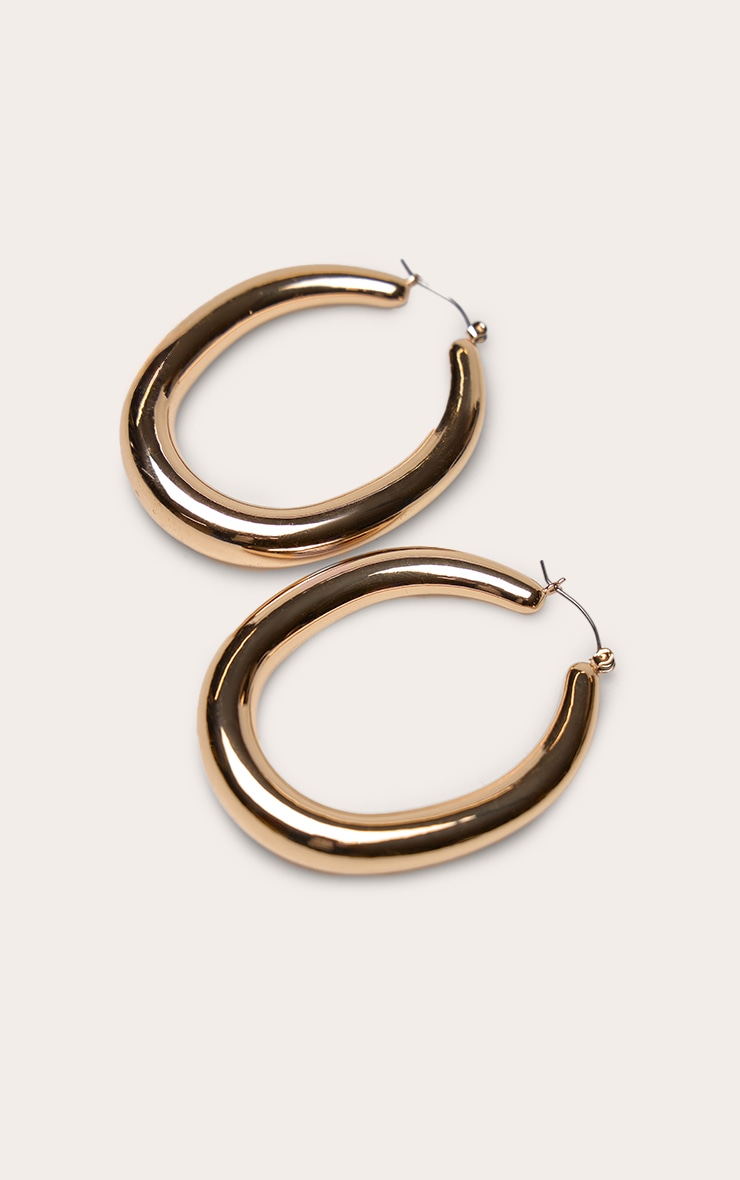 Gold Smooth Chunky Statement Hoop Earrings image 2