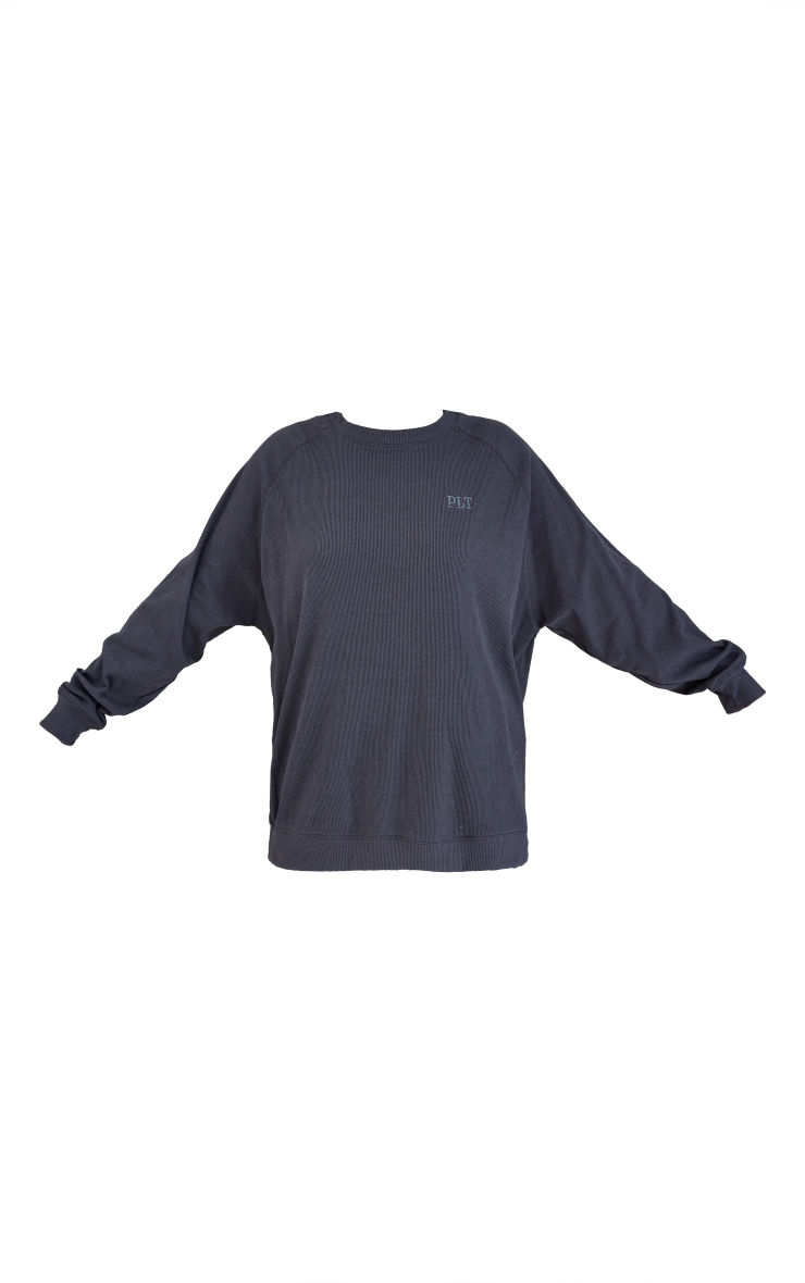 PRETTYLITTLETHING Charcoal Embroidered Ribbed Sweater image 5