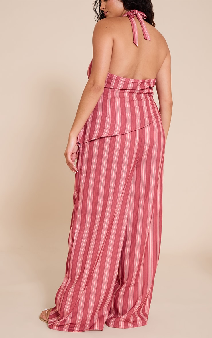 Plus Red Pinstriped Wide Leg Pants image 3