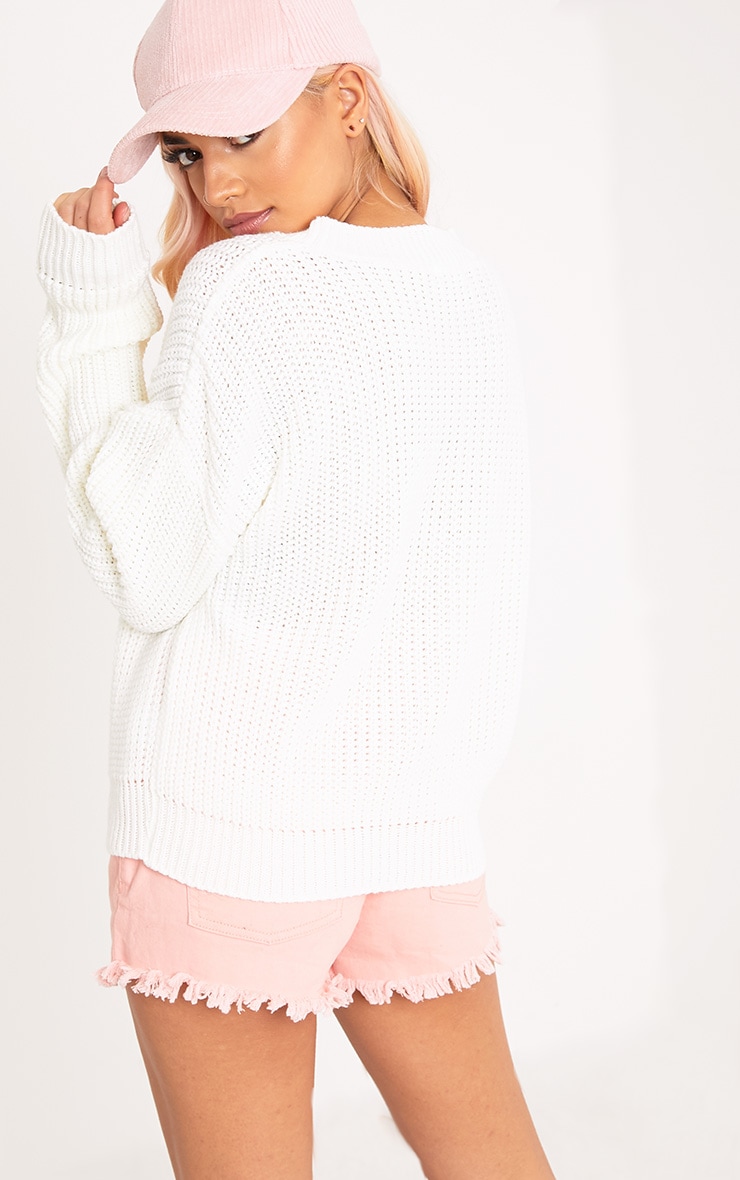 Cara Cream Cropped Knit Jumper Knitwear PrettyLittleThing