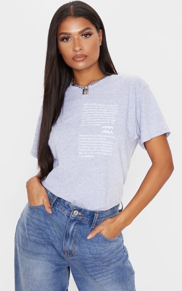 T-shirt gris à slogan signe astrologique Verseau