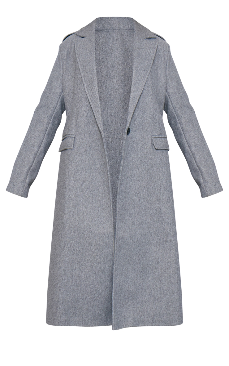 Grey Longline Wool Look Coat image 5