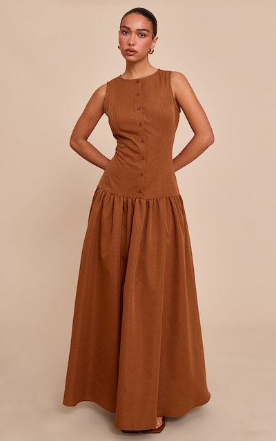 Robe Boutonnée Chocolat Coupe Évasée longue