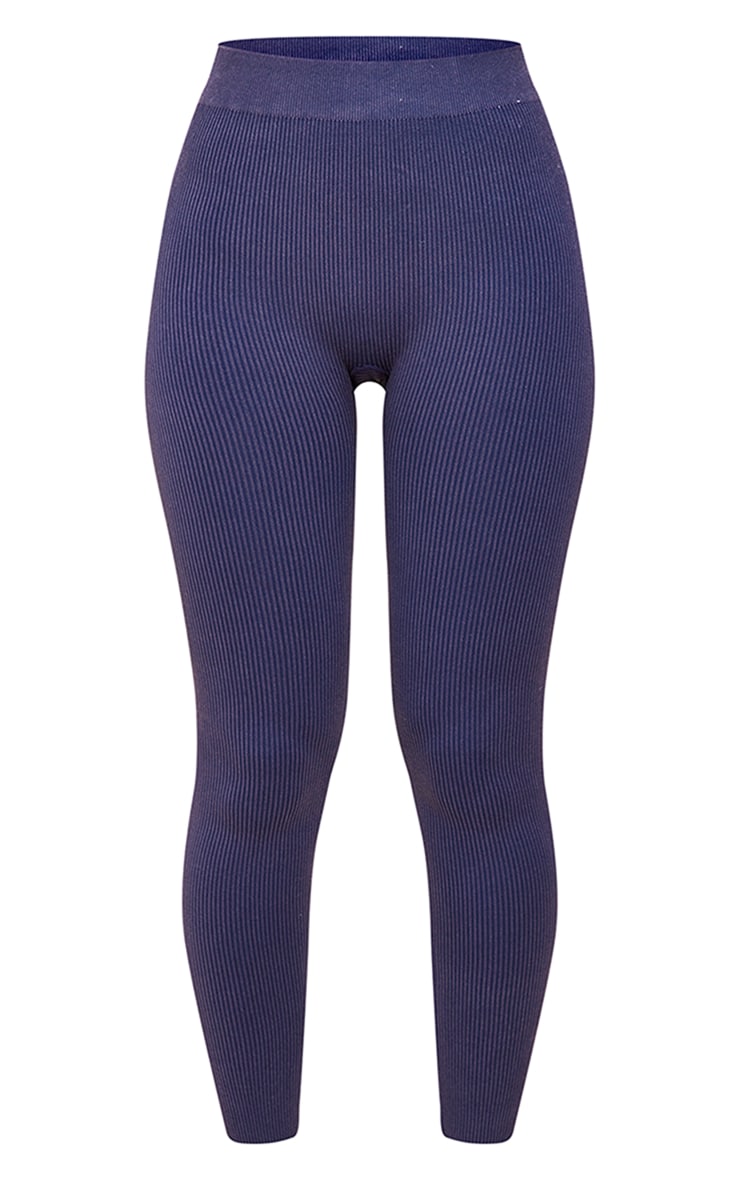 Blue Acid Wash Contour Rib Leggings image 5