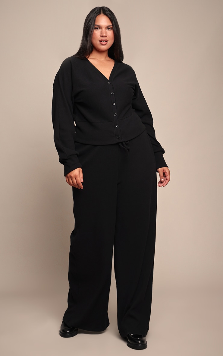 Plus Black Soft Ribbed Button Up Cardigan image 3