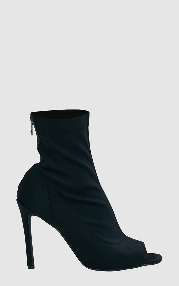 Black Lycra Heeled Peep Toe Sock Boots PrettyLittleThing
