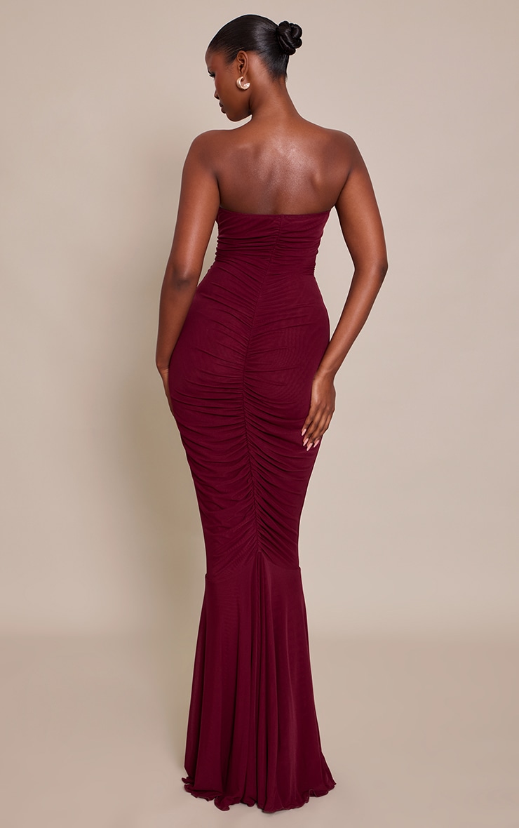 Plum Mesh Bandeau Ruched Detail Maxi Dress image 2