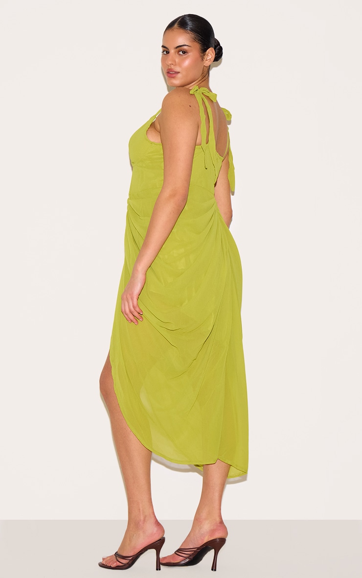 Plus Robe mi-longue drapée vert olive à armatures image 2