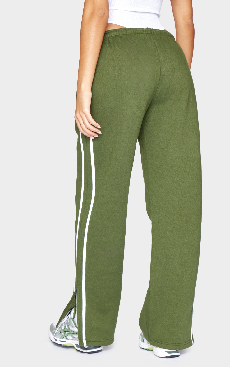 Tall Dark Khaki Double Stripe Split Hem Sweatpants image 3