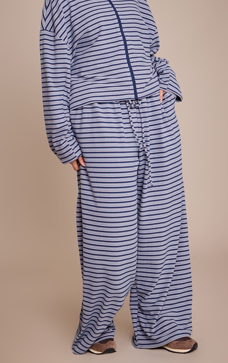 Plus Navy Striped Soft Fleece Straight Leg Joggers image 2