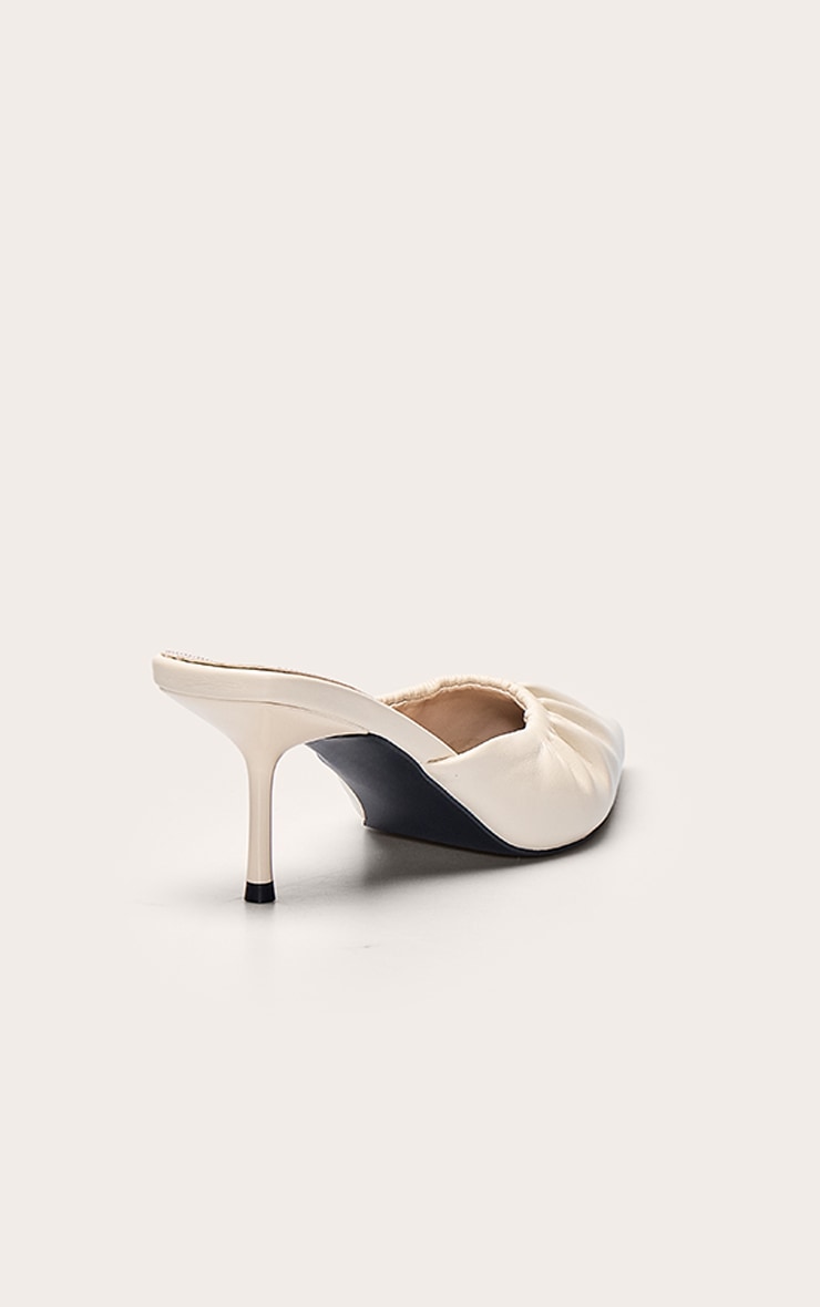 Cream Crinkle PU Ruched Low Heel Court Mule image 4