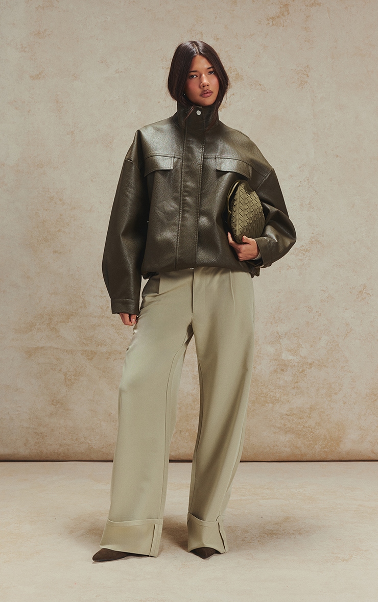 Sage Woven Tailored Wide Leg Turn Up Hem Pant image 1