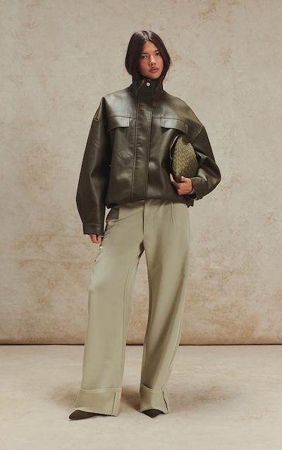 Sage Woven Tailored Wide Leg Turn Up Hem Pant