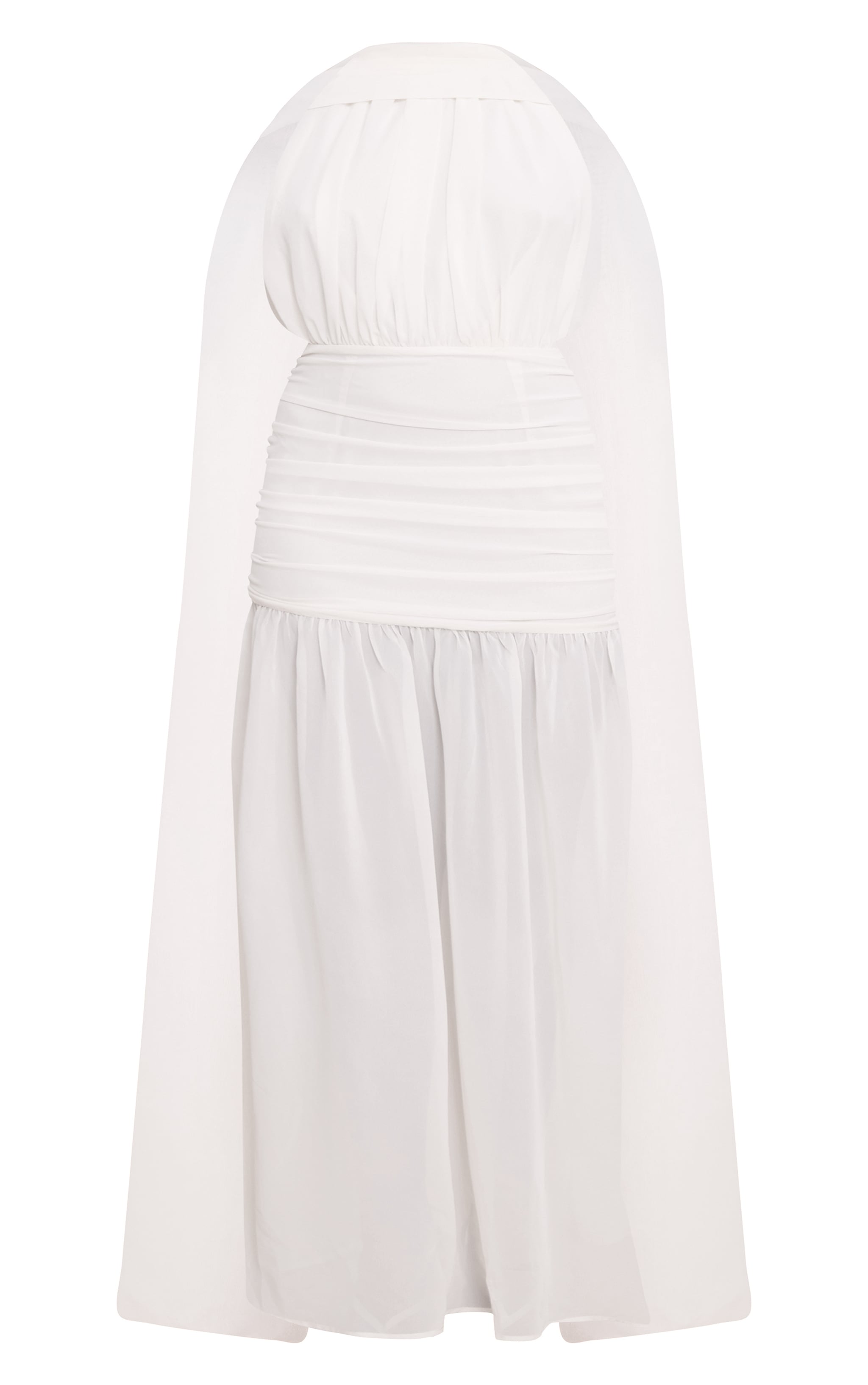 Cream High Neck Scarf Detail Ruched Maxi Dress image 5