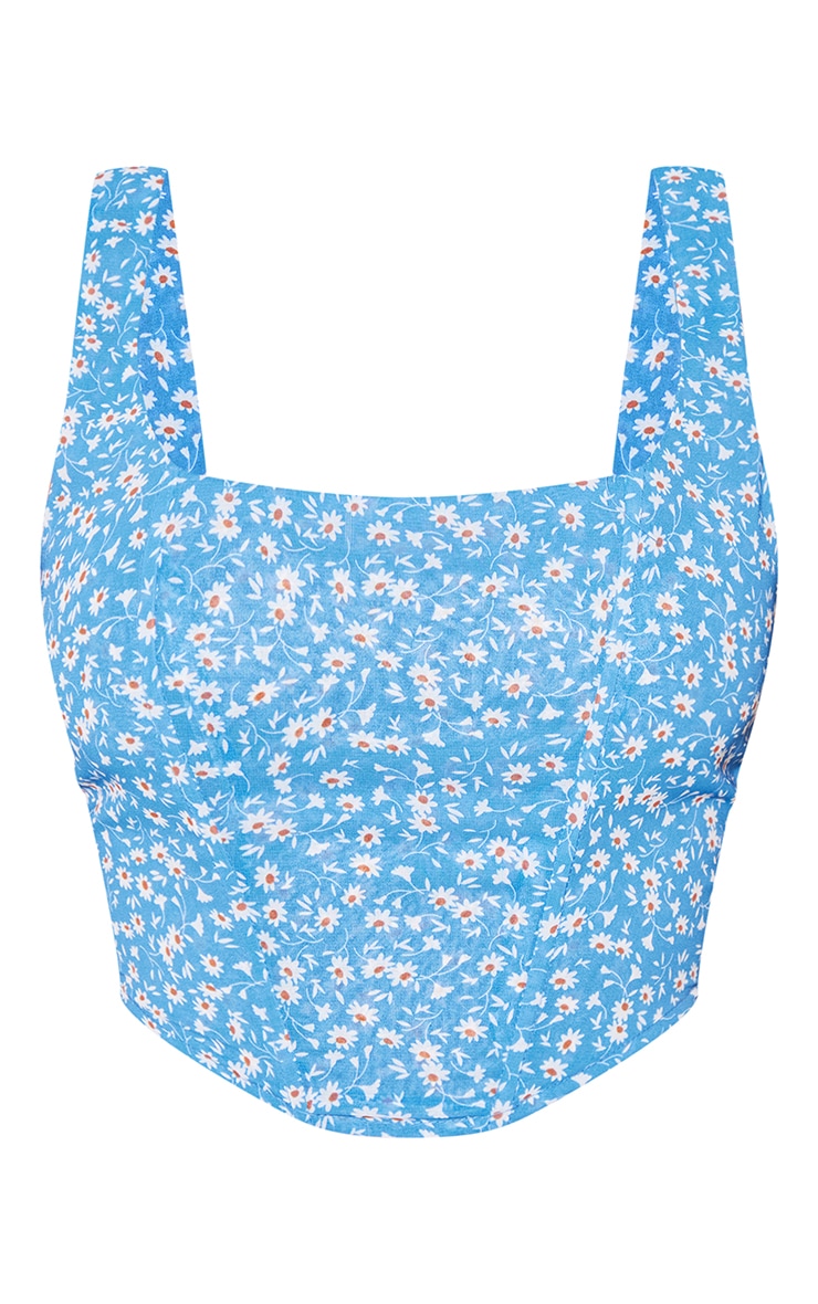 Petite Blue Floral Printed Corset Top image 1