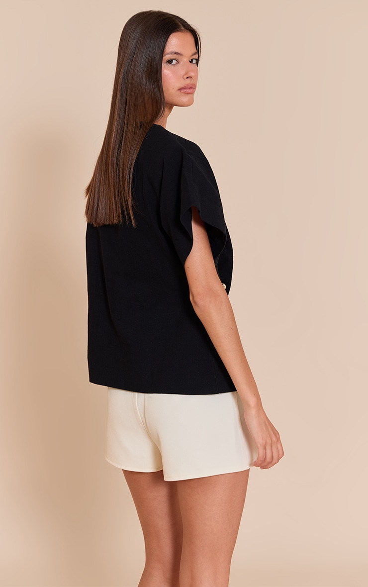 Black Short Sleeve Round Neck Blazer image 2