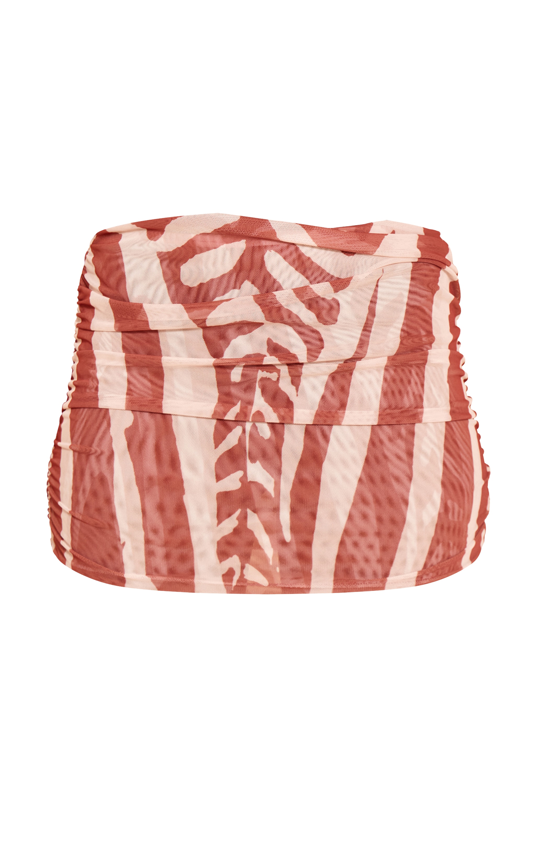 Brown Zebra Print Mesh Ruched Mini Skirt image 6