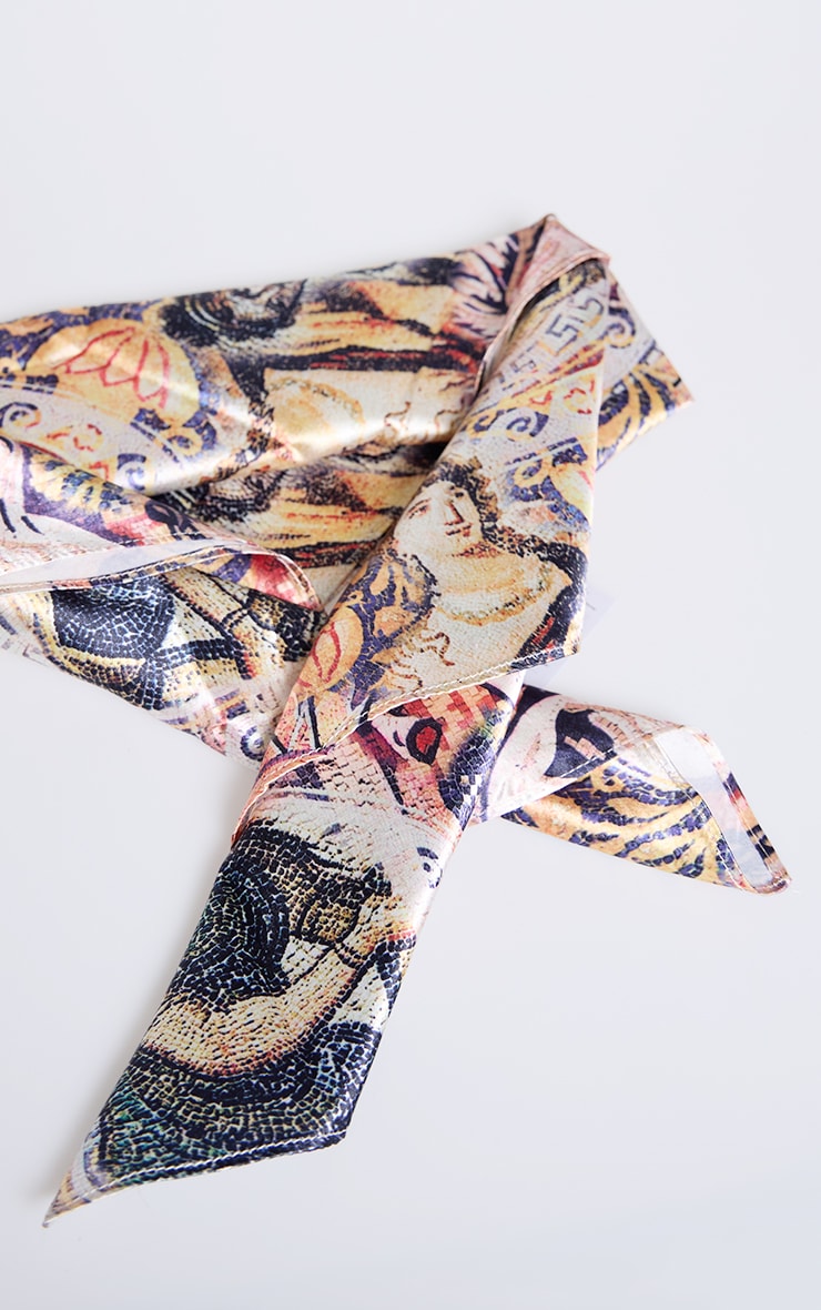 Yellow Roman Horse Mosaic Print Satin Bandana image 3