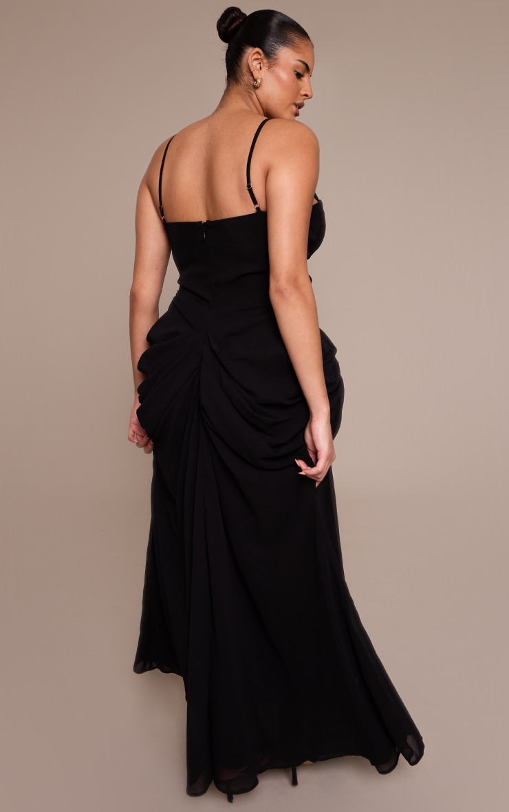 Plus Black Chiffon Drape Detail Corset Midi Dress image 2
