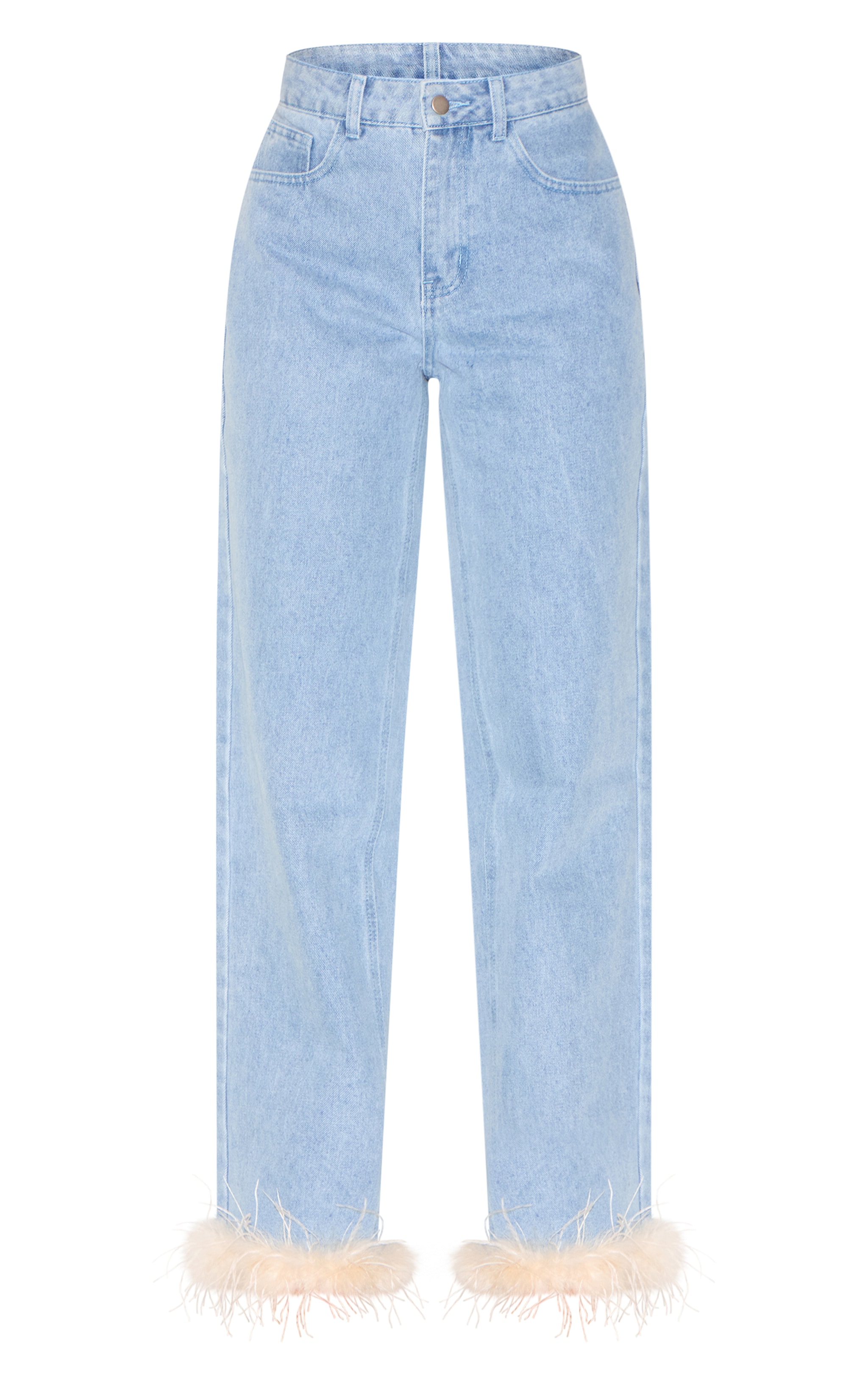 Blue Feather Trim Straight Leg Jeans image 5