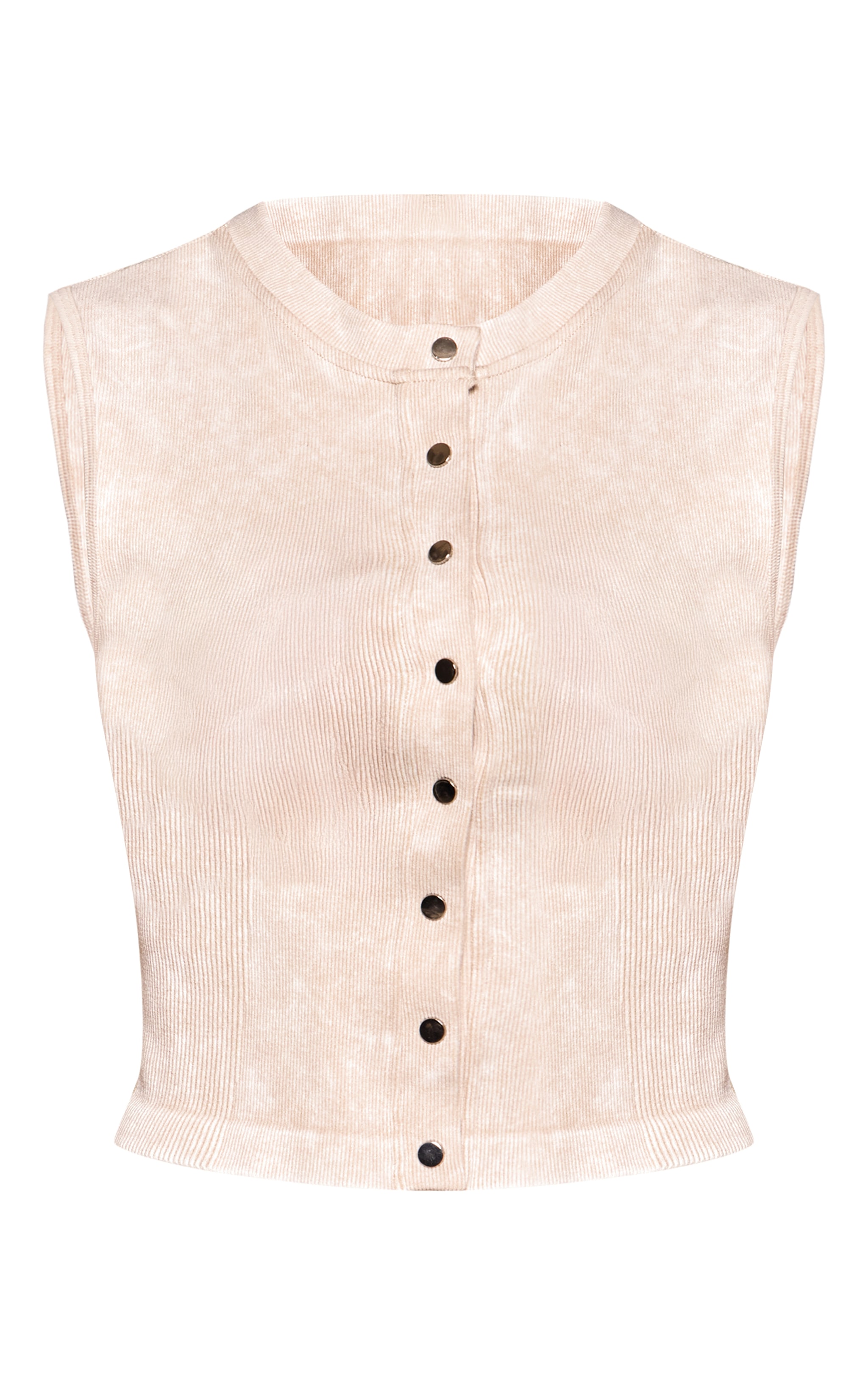 Petite Cream Contour Rib Front Popper Sleeveless Top image 5