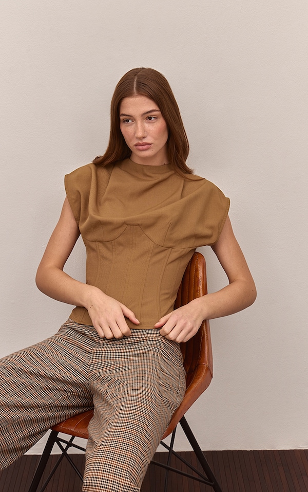 Camel Cinched Waist Top