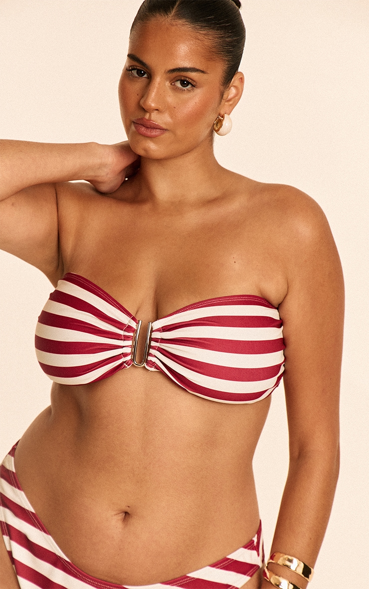 Plus Burgunday Stripe U Bar Bandeau Bikini Top image 1