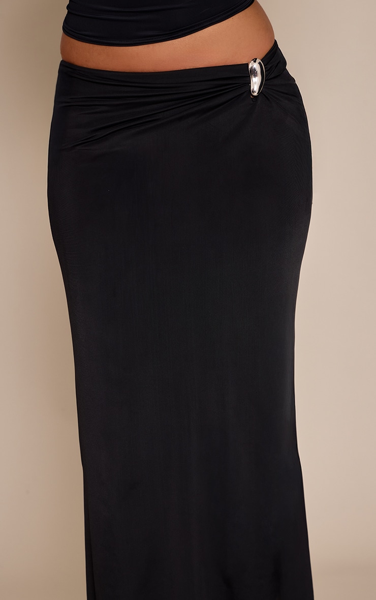 Black Matte Sculpt Trim Detail Maxi Skirt  image 4