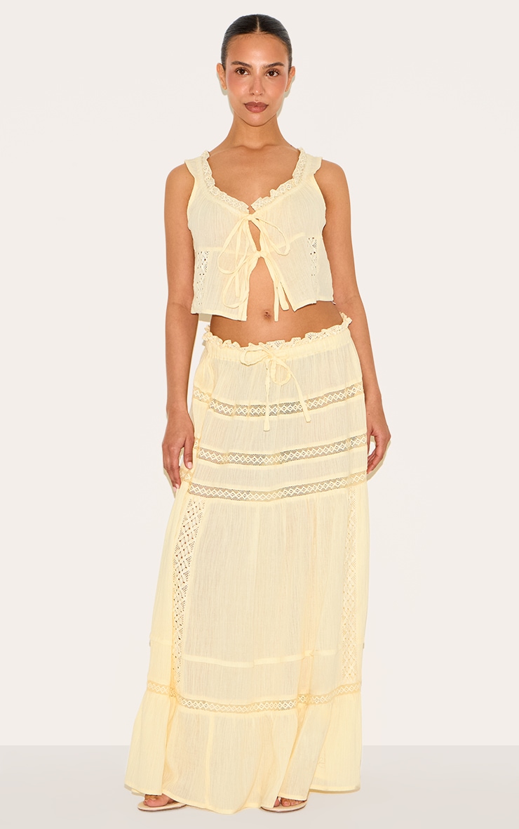 Petite Butter Cream Crinkle Broderie Tie Front Top image 3
