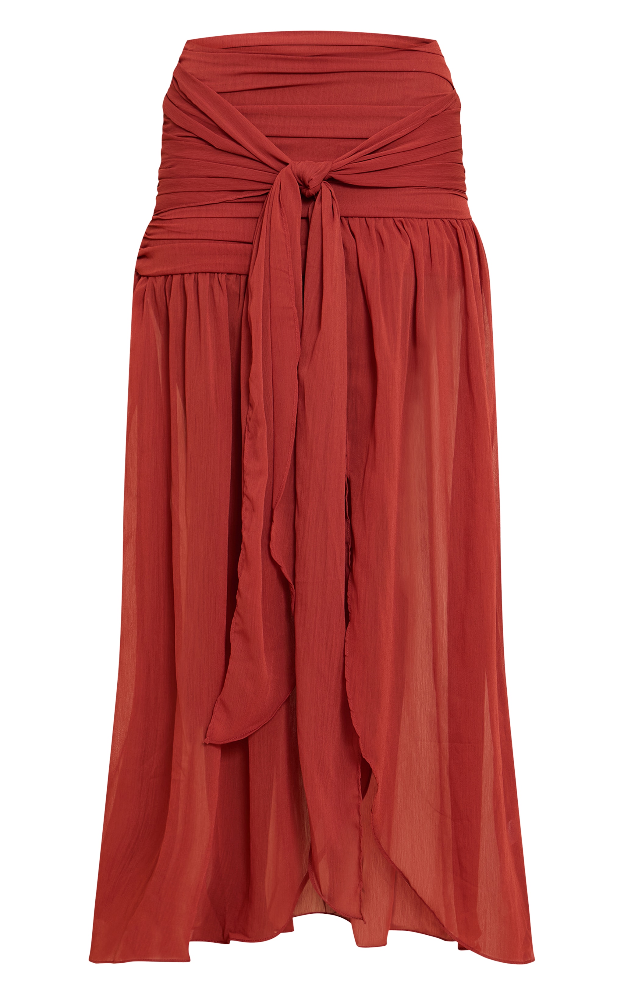 Rust Chiffon Lined Tie Front Maxi Skirt image 5