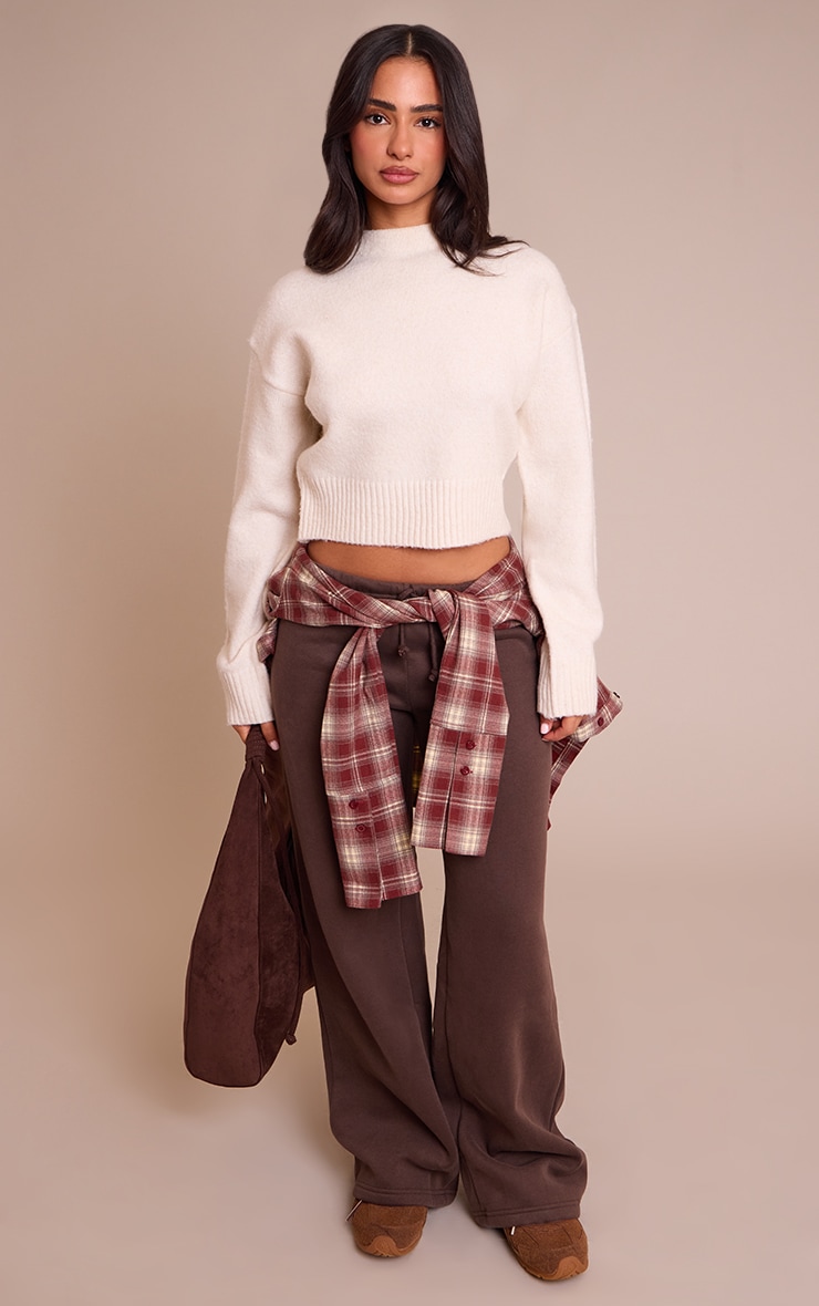 Petite Cream Knit High Neck Crop Jumper image 3