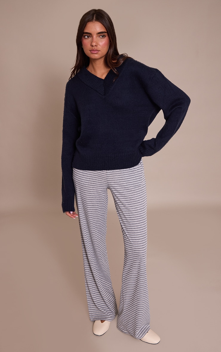 Navy Brushed Laguna Knit V Neck Sweater  image 3