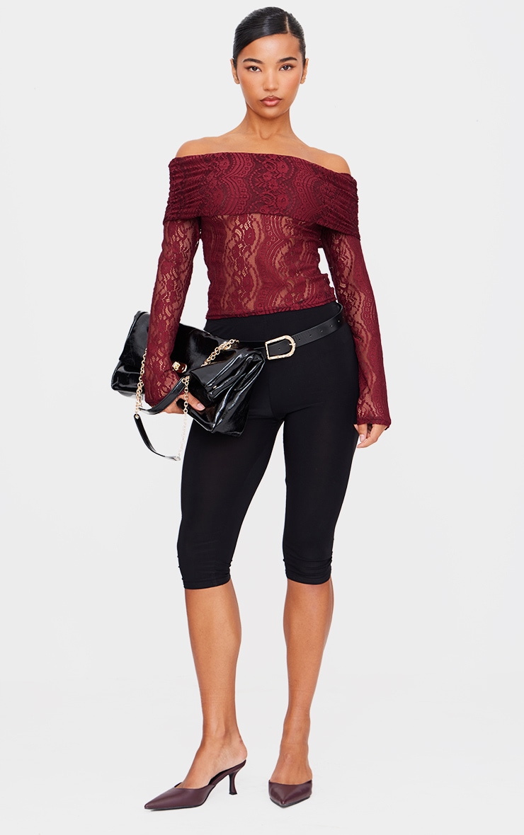 Burgundy Textured Extreme Fold Over Long Sleeve Top image 1