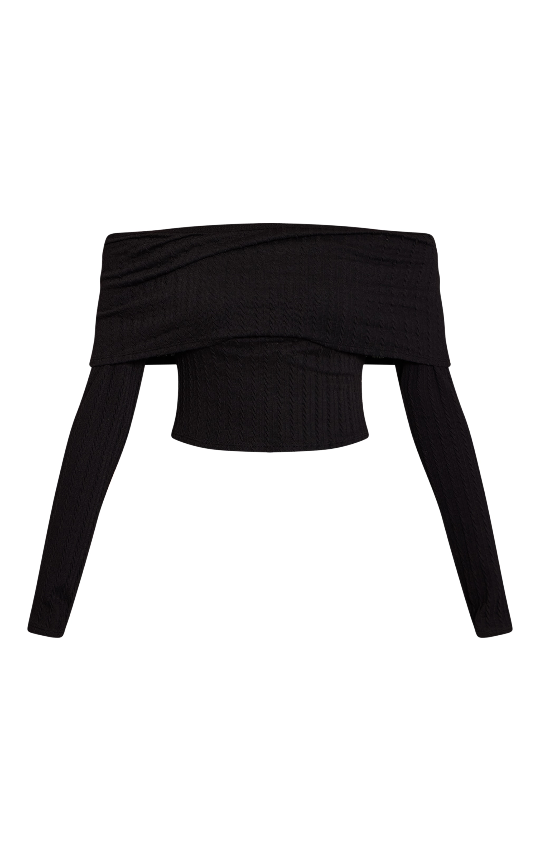 Black Textured Cable Fold Over Bardot Long Sleeve Top  image 5