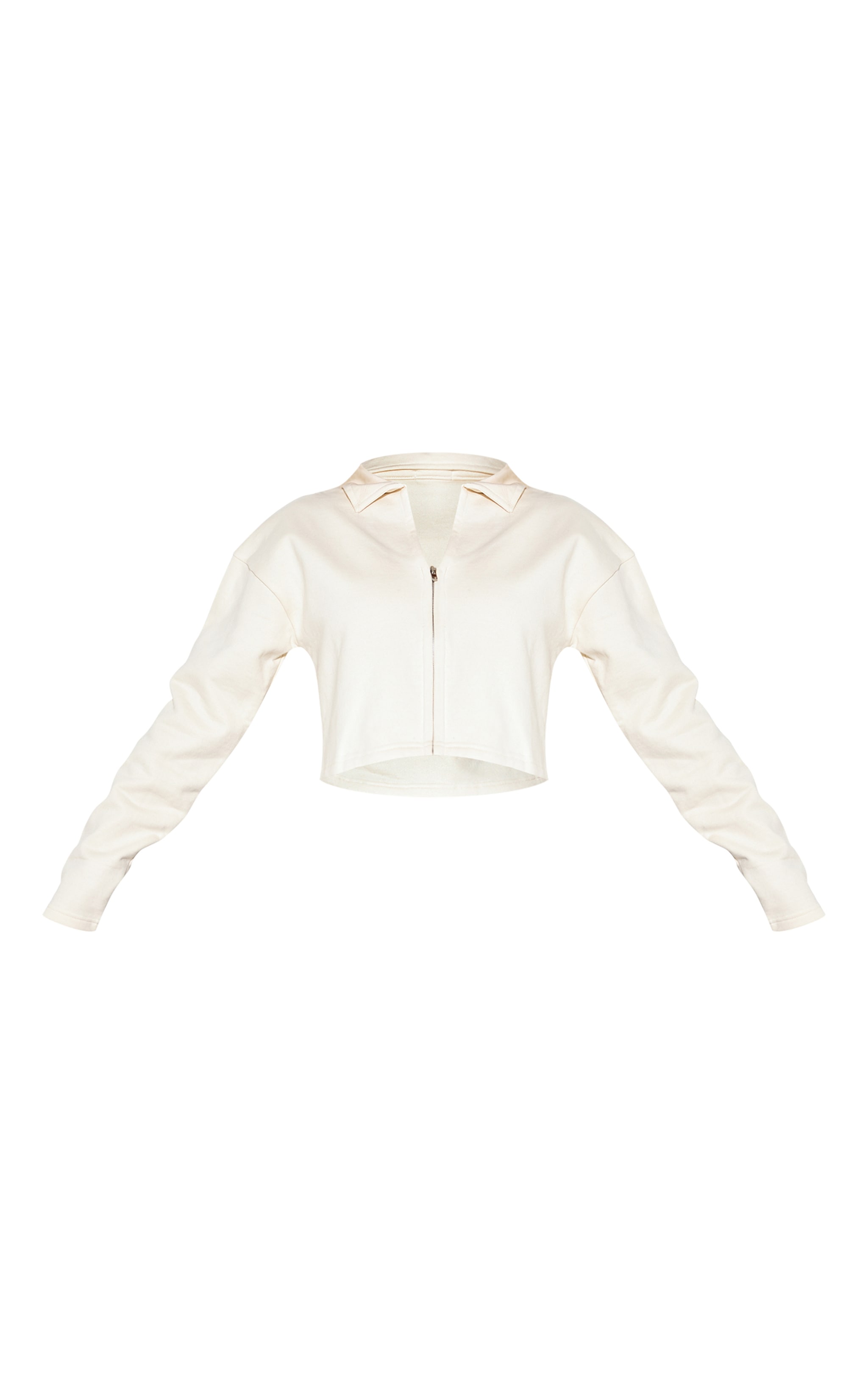 Cream Premium Boxy Sweat Zip Up Polo image 5