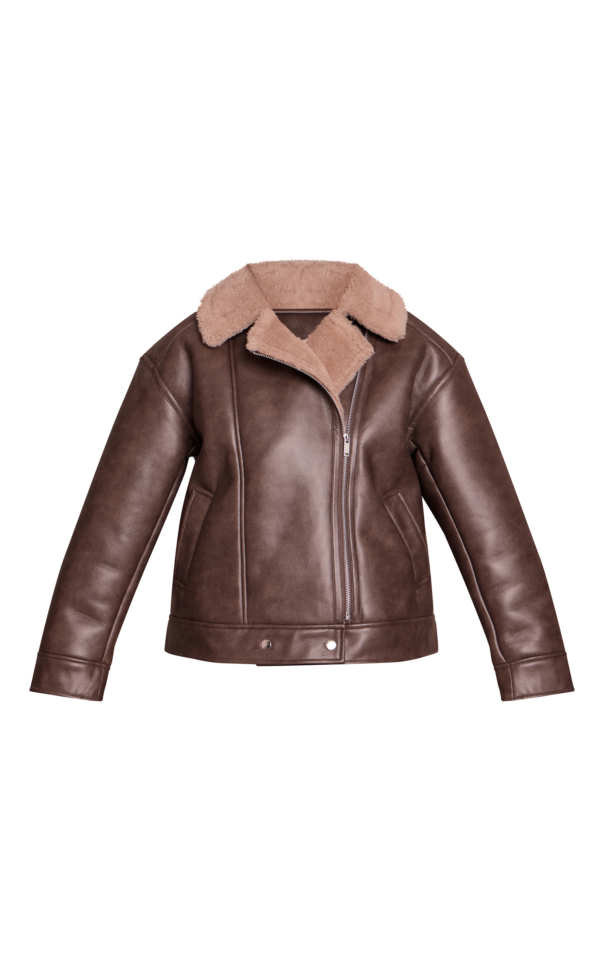 Brown Borg Collar Faux Leather Aviator image 5