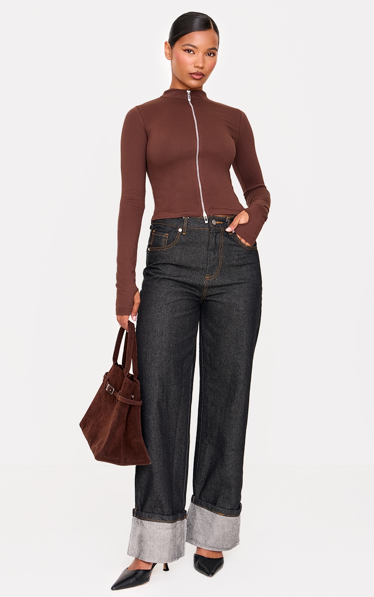 Dark Chocolate Zip Up Long Top image 3