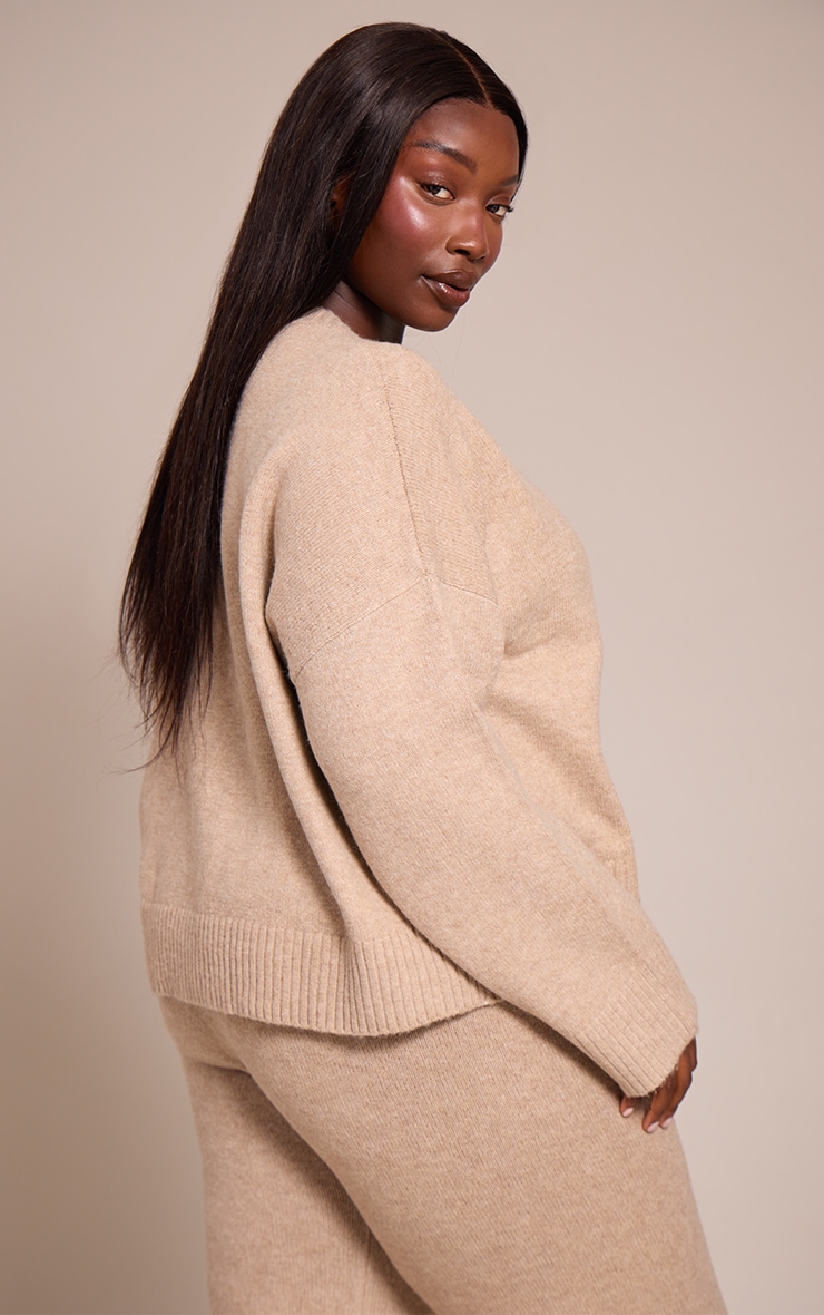 Plus Taupe Marl Knitted Cropped Crew Neck Sweater image 2