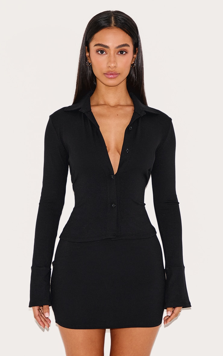 Petite Black Ribbed High Waist Mini Skirt image 4