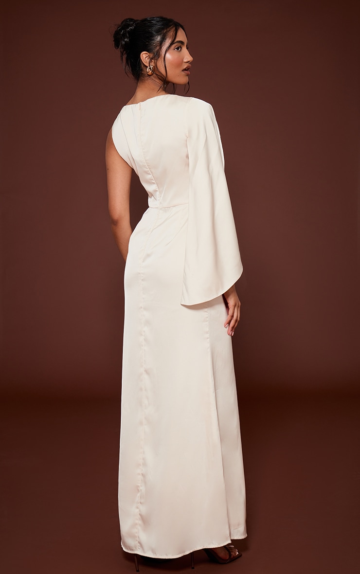 Cream Asymmetric Cape Detail Boat Neck Maxi Dress image 2