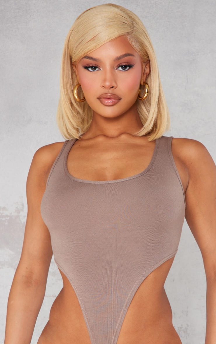 Mocha Scoop Neck High Leg Bodysuit image 2