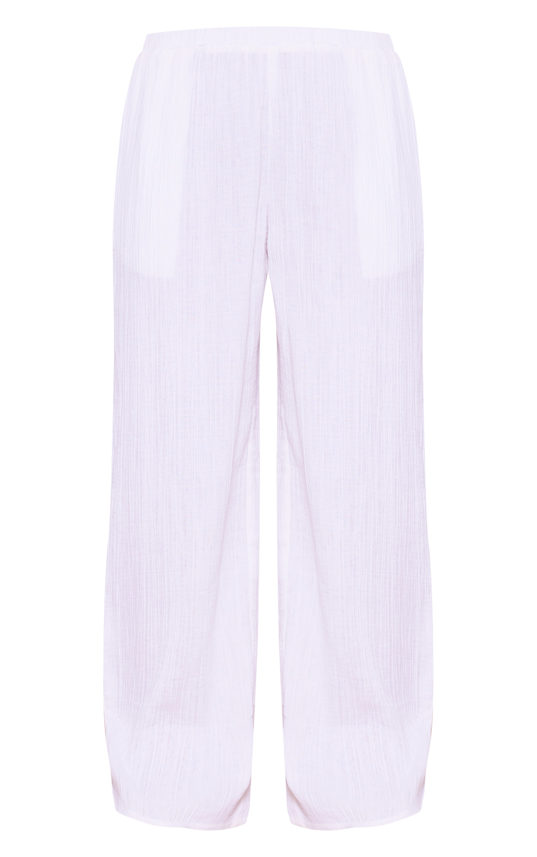 White Cheesecloth Linen Look Low Rise Wide Leg Trousers image 5