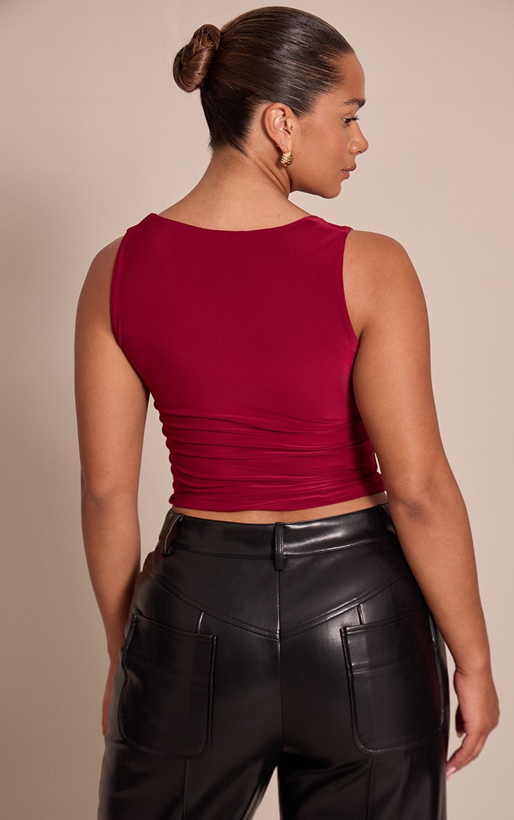 Shape Burgundy Slinky Square Neck Top image 2